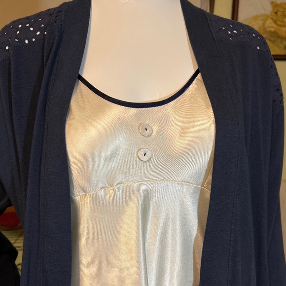 Vintage Silk & Satin - Slip Dress/Nightie Navy blue trim - Picture 3 of 7